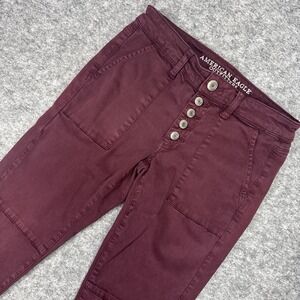 American Eagle‎ Burgundy Flap Pocket Exposed Button Skinny Jegging Jeans 4 Long